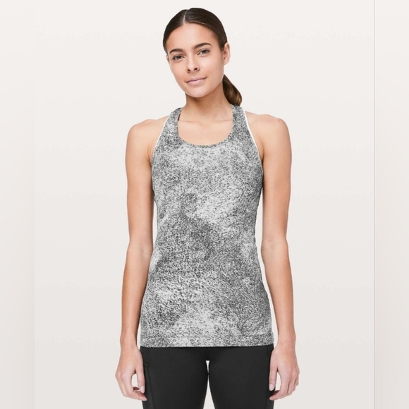 Lululemon Cool Racerback II Luon Spray Jacquard White Black Size 8 - 10 - Picture 1 of 6